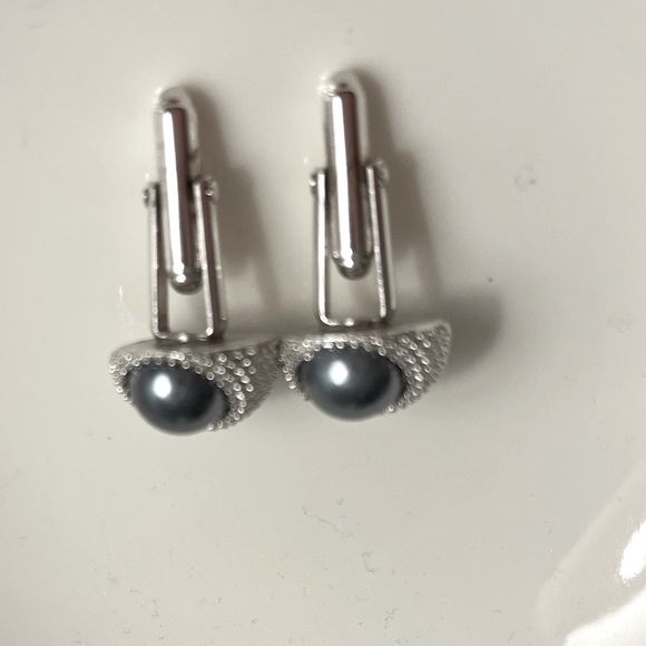 Erwin Pearl - Cufflinks - Textured Silver Tone & Blue Grey Glass Pearls - NWOT - Picture 6 of 6